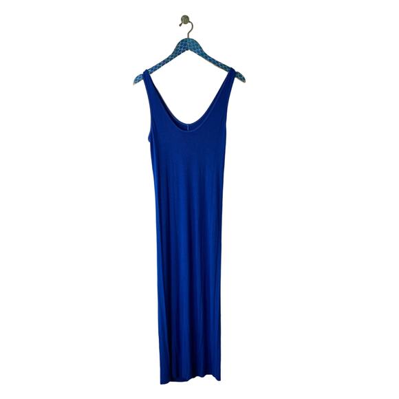 ENZA COSTA Blue Ribbed Knit Tank Midi Dress Soft Stretch Silk Blend Size Large - Picture 2 of 12